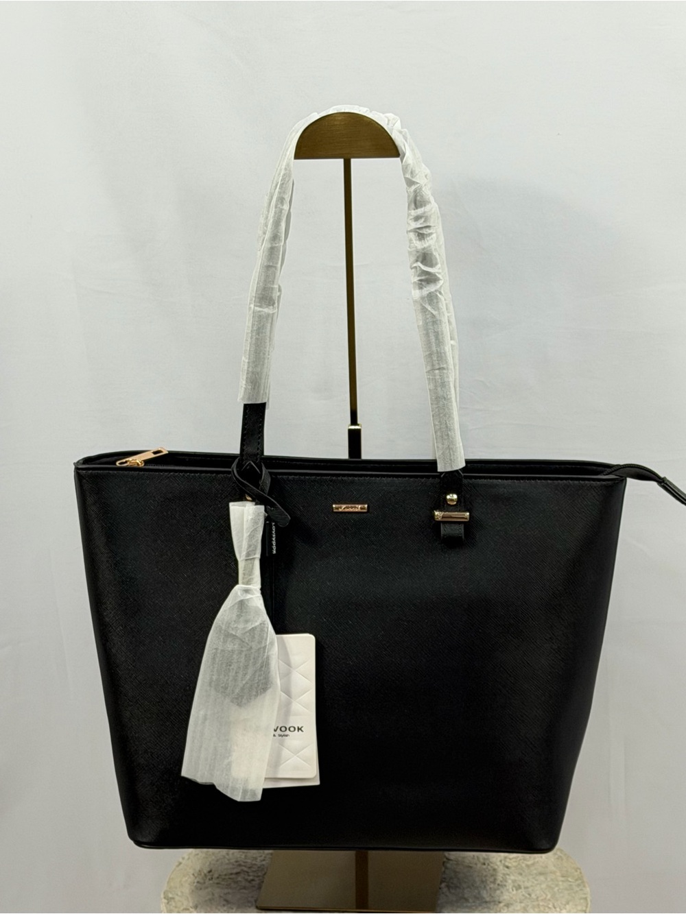 LOVEVOOK Black Faux Leather Laptop Work Tote Bag NWT